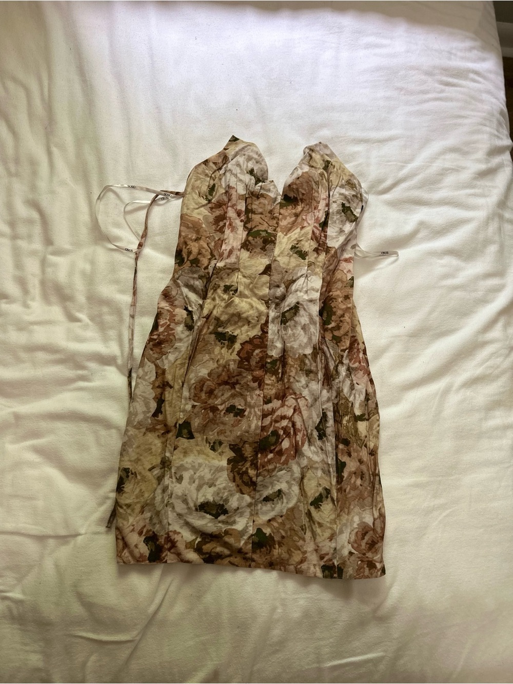 ASOS Floral Strapless Mini Dress in Beige, Blush, Olive